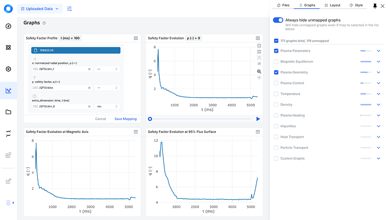 Fusion Twin Platform data mapping interface for experimental data uploaded as HDF5