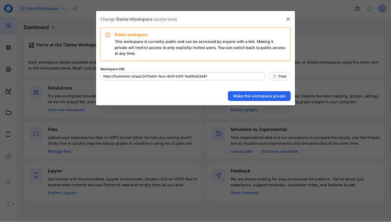Creating a public link to share a workspace's fusion data
