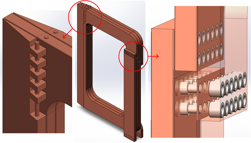 Dismountable water-cooled copper toroidal field single coil with three turns