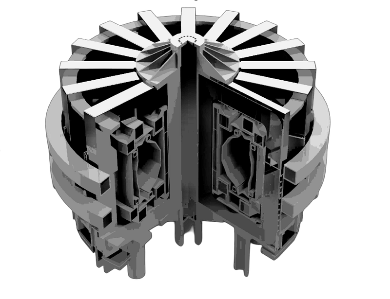 Fig 1. Sketch of the Next Step Fusion Negative Triangularity Tokamak (NSF NTT)