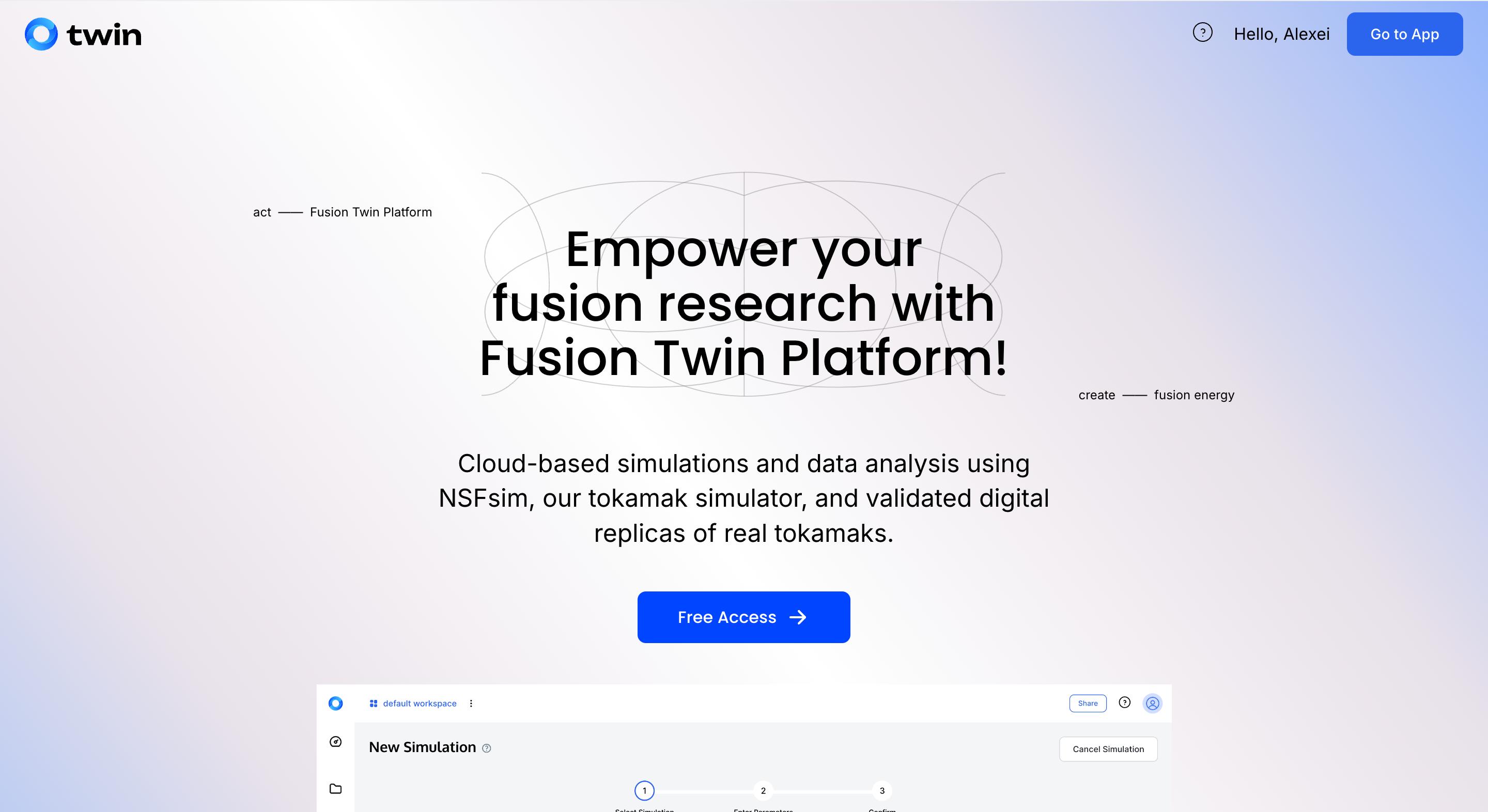Screenshot of the cloud-based Fusion Twin Platform running NSFsim magnetic equilibrium simulations